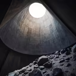 sunlight coming in from the top of a concrete building