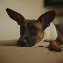 a dog that is laying down on a couch
