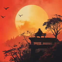 a person sitting on a bench overlooking the sunset