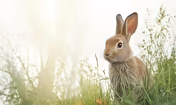 a small rabbit sitting in the tall grass