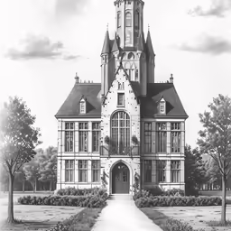 this drawing shows a gothic castle like building