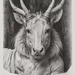 a horned cow laying in the grass