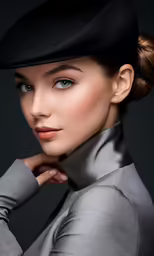 a woman wearing a hat and posing for the camera