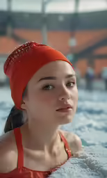 a young lady is sitting in the water
