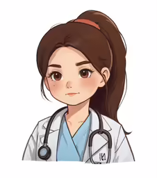 a drawing of a woman doctor in scrubs