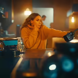 girl taking her cell phone in a room with lights