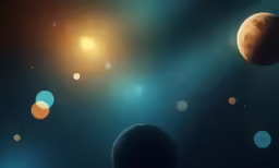 two planets in front of a sun and blurry sky