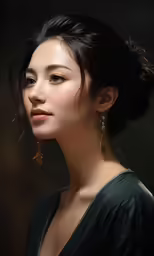 a beautiful asian woman wearing large, dangling gold earrings