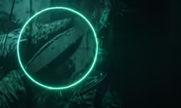 a person in green lights with a round ring
