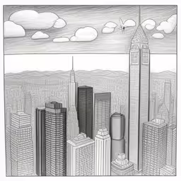 pencil drawing of a city skyline,a pencil drawing of the view of new york city from a skyscraper