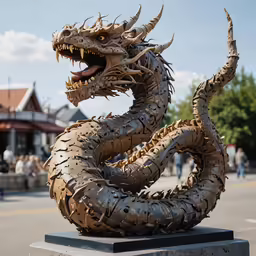 a statue of a dragon on the street