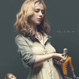 a woman holds the tie of a man