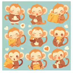a set of cute cartoon monkeys
