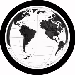 the black and white globe shows the different countries