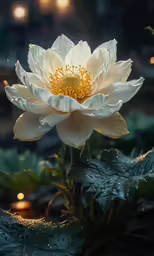 a white and yellow flower in some water