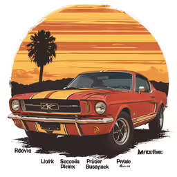 an old school mustang poster that features the old car