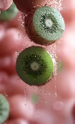 two sliced kiwi fruit on display in a glass
