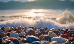 an ocean scene with shells and water splash