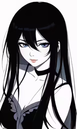 an anime girl with blue eyes and long black hair