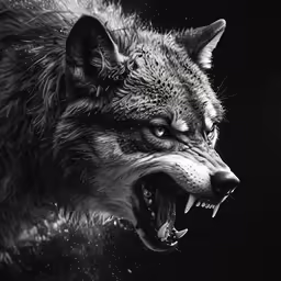 a wolf is growling with his mouth open
