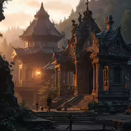 a large group of houses next to a mountain