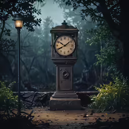 a photo of an outdoor clock with lights