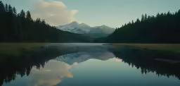 some water trees and clouds in the distance