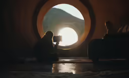 two people sit in front of the window looking out