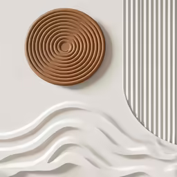 a white wall with a brown and white circular object