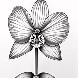 a drawing of a single flower with a butterfly on the petals,a drawing of a flower with a black and white background
