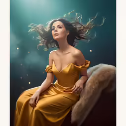 the woman is posing on a bench with her hair in her hands