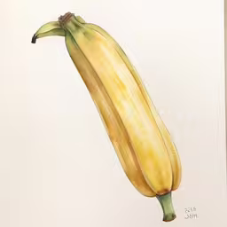 an illustration of a peeled banana on a white paper,watercolor painting of a ripe banana on paper