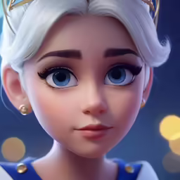 an animation character wearing blue eyes and a tiara