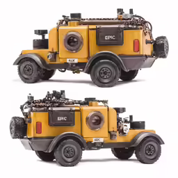 two images of an old fashioned truck
