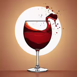 a drawing of a wine glass with red liquid,a painting of a wine glass with some spilled red liquid