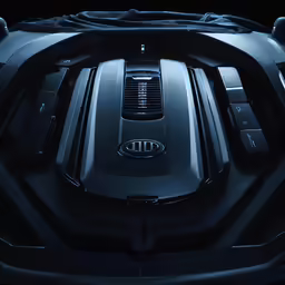 an aerial shot of the front view of a car