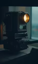 a close - up of a film camera sitting on a table