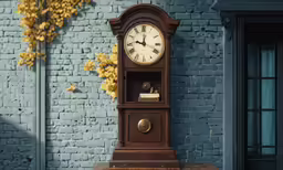 a clock on top of a small shelf