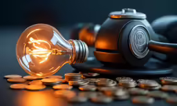 a light bulb sitting on top of a pile of money