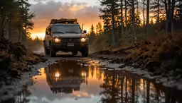 truck parked at the edge of a muddy road