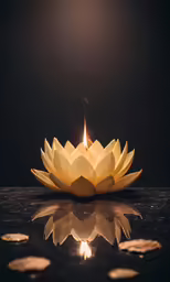 a lotus flower lit up in a dark room