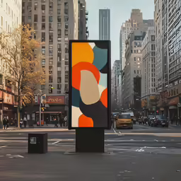 a large sign in the middle of a busy street