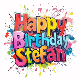 the words happy birthday steam are painted in multicolors