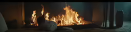 a man sits in front of a fire in a burning house