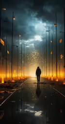 a man is walking in a very dark and lonely area