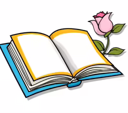 an open book with a single rose