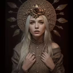 an artistic photograph of a woman wearing a gold headdress