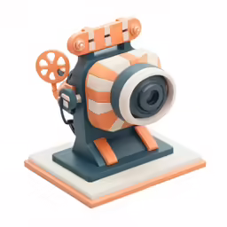 a plastic toy camera with an orange and white film camera on it