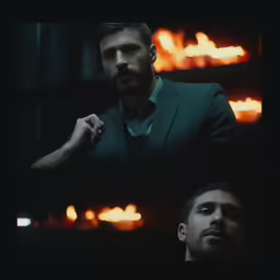 a man adjusting his collar in the dark