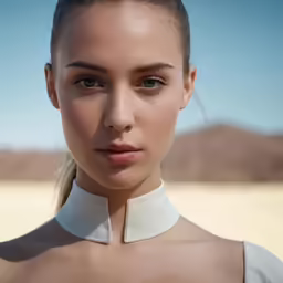 there is a woman wearing a collar on the photo